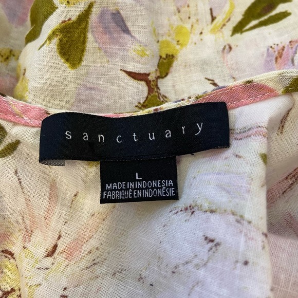 Sanctuary Linen Blend Top Ivory Eyelet Gathered Keyhole Back Floral 3/4 Sleeve - Picture 8 of 9